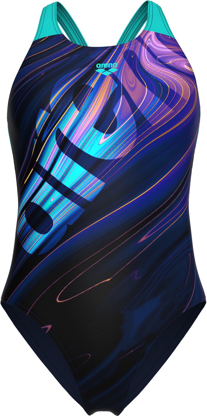 ARENA - WOMEN'S ARENA FLOW SWIMSUIT V NAVY MULTI-WATER
