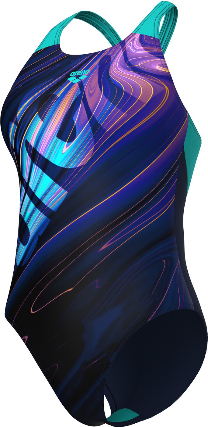 ARENA - WOMEN'S ARENA FLOW SWIMSUIT V NAVY MULTI-WATER – Bild 3