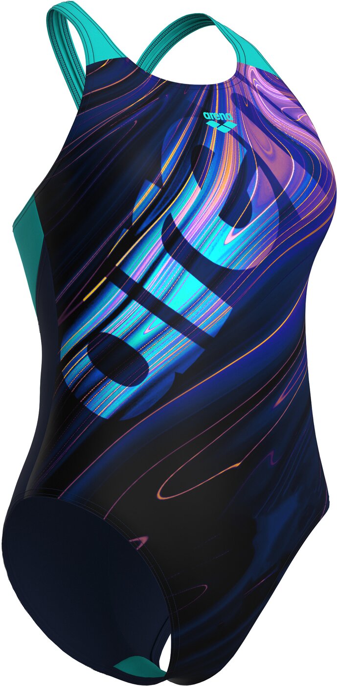 ARENA - WOMEN'S ARENA FLOW SWIMSUIT V NAVY MULTI-WATER – Bild 8