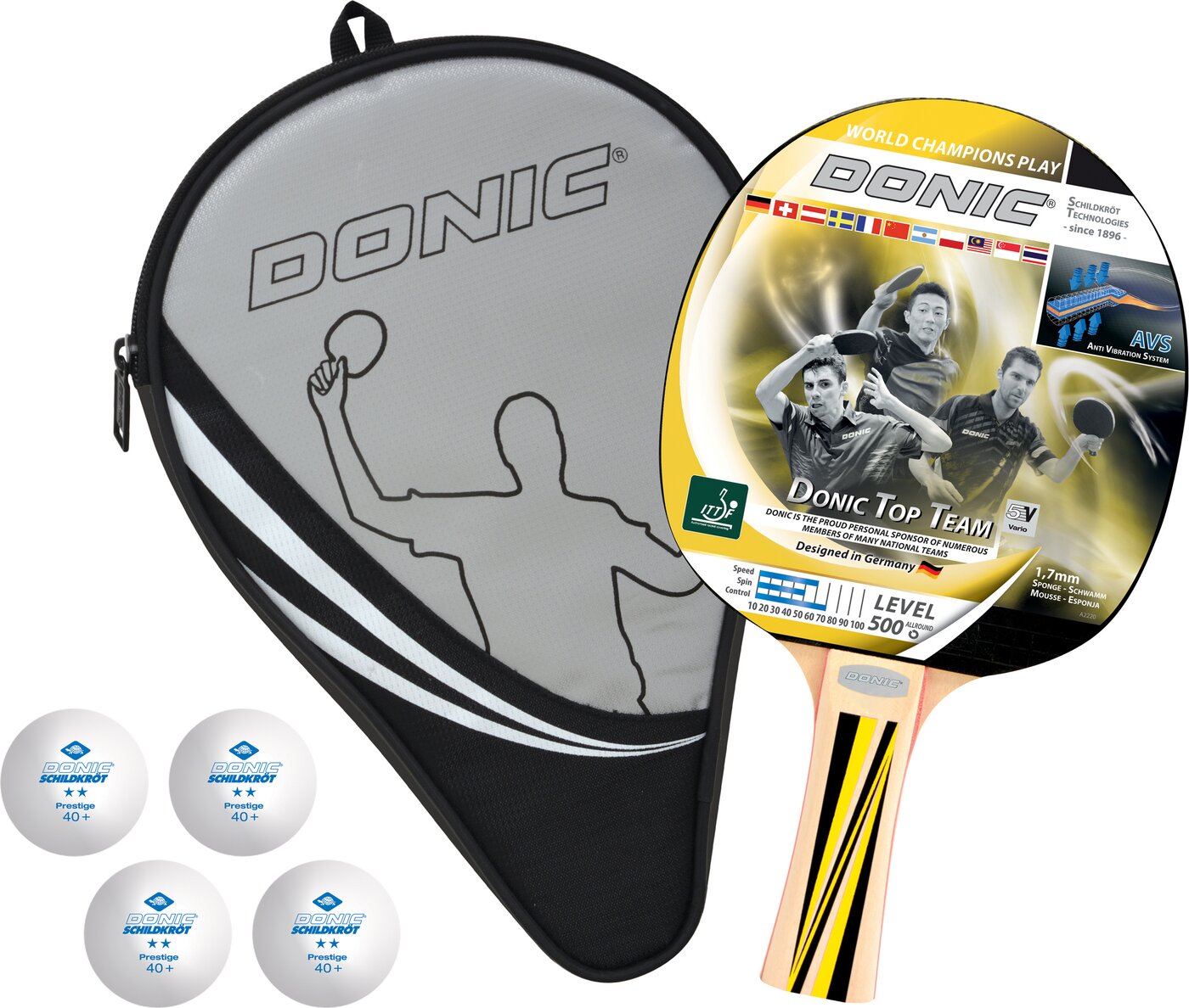 DONIC SCHILDKRÖT - TT-Set TOP TEAMS 500 Geschenkset, 1x Schläger LV500 AVS KEINE FARBE